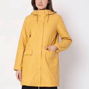 Vero Moda Yellow Hooded Fleece Lined Rain Coat